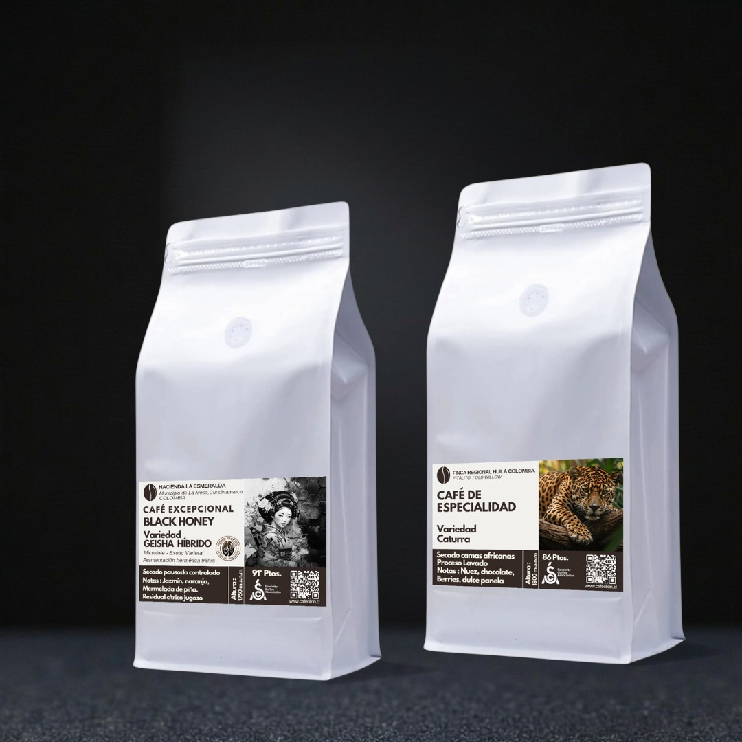 Pack de Especialidad "Huila & Esmeralda" – Origen Colombia | Exotic Varietal Geisha Híbrido 125gr & Pitalito Caturra 250gr