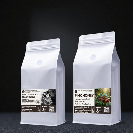 Pack Dúo Excepcional de Especialidad: Origen Colombia | Geisha Híbrido 91pts (125gr) & Pink Bourbon 89pts (250gr)