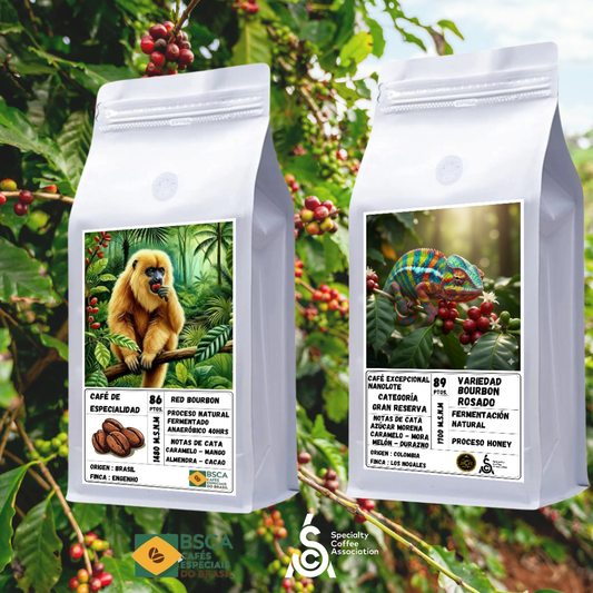 Pack Dúo Ancestral: Origen Colombia & Brasil | Variedad Red Bourbon & Rosado 250grs c/u