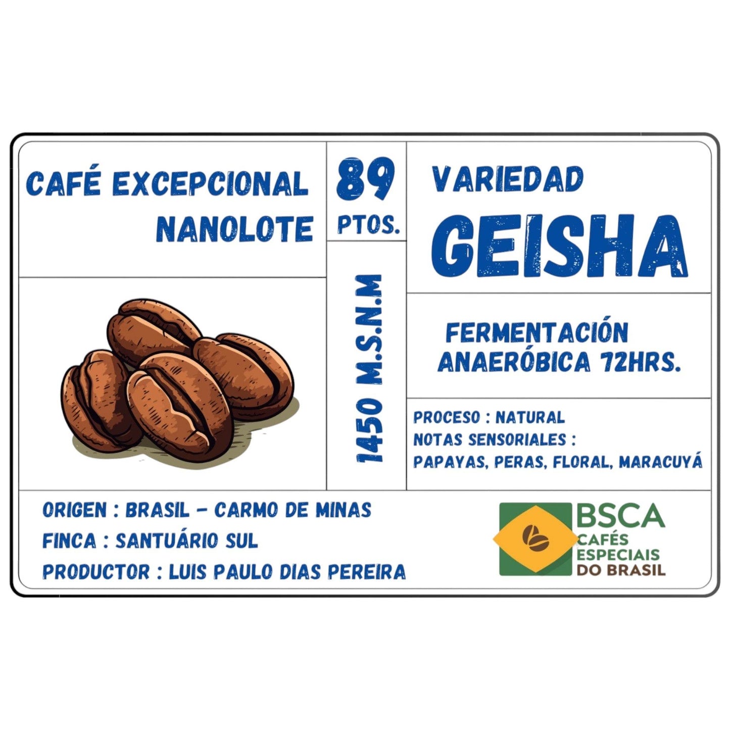 Café de Especialidad Excepcional Nanolote - Origen Brasil Variedad Geisha Fermentado - Clíon Café de Especialidad