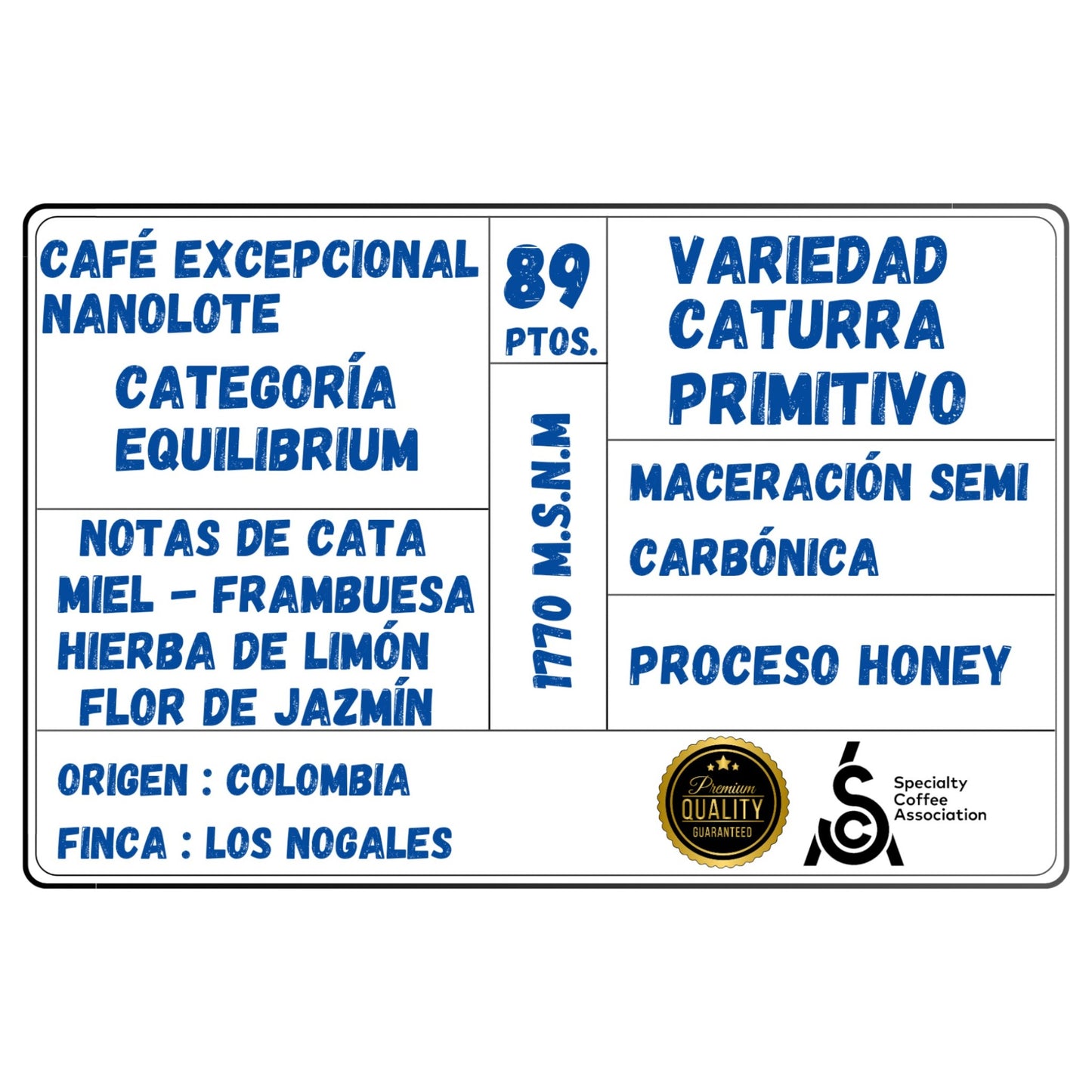 Café Excepcional Nanolote Origen Colombia  | Variedad Caturra Primitivo - Equilibrium