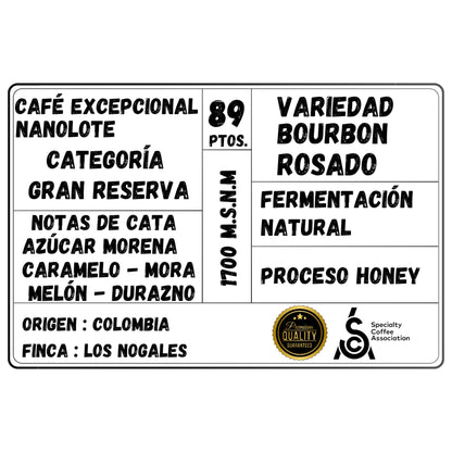 🌿 Gran Reserva Nanolote – Finca Los Nogales, Origen Colombia  | Variedad Bourbon Rosado