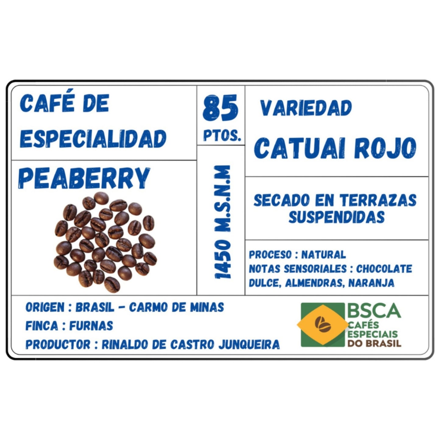 Café de Especialidad Peaberry | Origen Brasil - Variedad Catuai Rojo