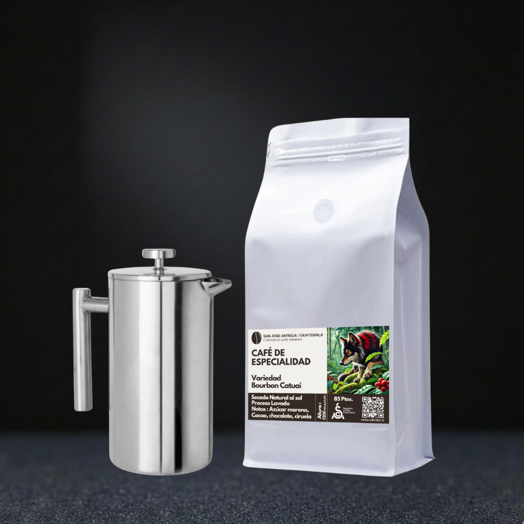 Pack Café de Especialidad Origen Guatemala — Variedad Bourbon Catuai 250gr + Prensa Francesa 800ml Acero Inox