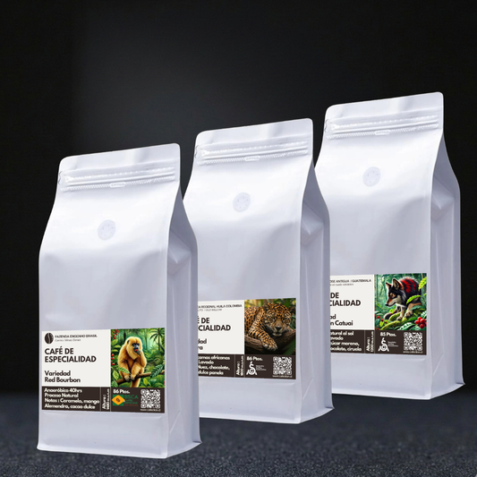 Tripack Fauna Salvaje: Colombia, Brasil & Guatemala | Caturra · Red Bourbon · Bourbon Catuai — 250gr c/u