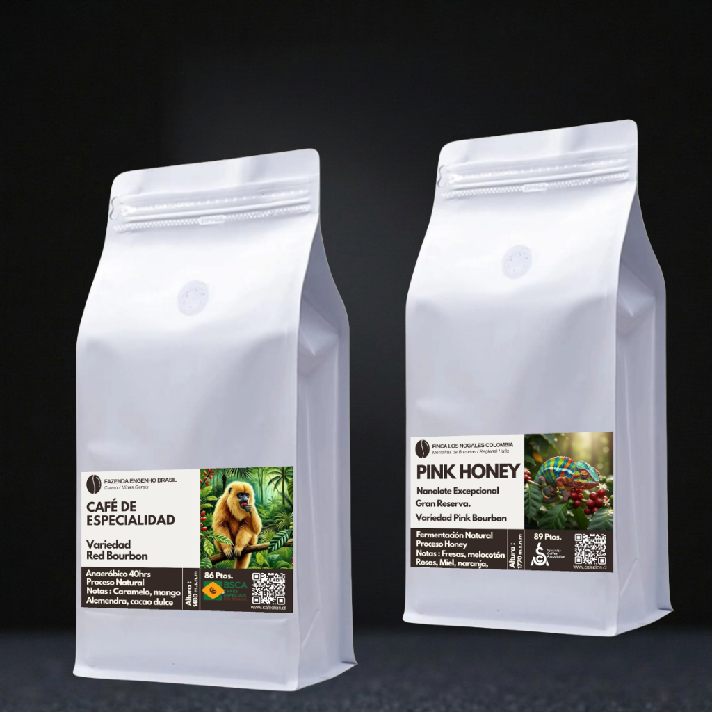 Pack Dúo Ancestral: Origen Colombia & Brasil | Variedad Red Bourbon & Rosado 250grs c/u