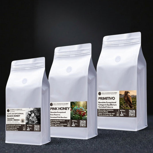 Tripack Excepcional Colombia | Variedades Pink Bourbon & Caturra 250gr c/u & Geisha Híbrido 125gr
